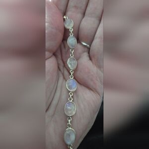 Sterling Silver Rainbow Moonstone Bracelet Size 7.25"-8.25" - Natural Stones